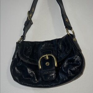 Coach Black Leather Shoulder Bag with Gold Accents